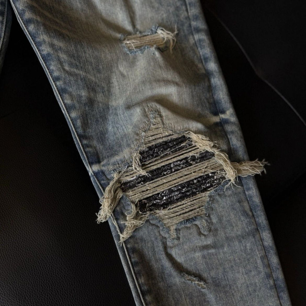 Amiri Jeans 100% Authentic Blue MX1 Black Bandanna Quick Shipping